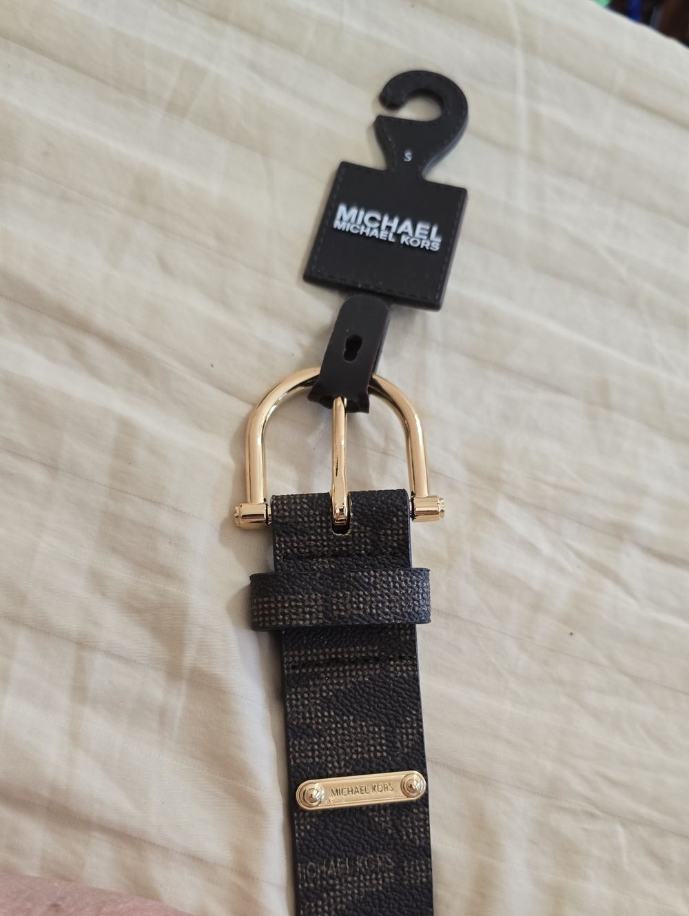 Michael Kors Women's Brown Textured Belt with Gold Buckle